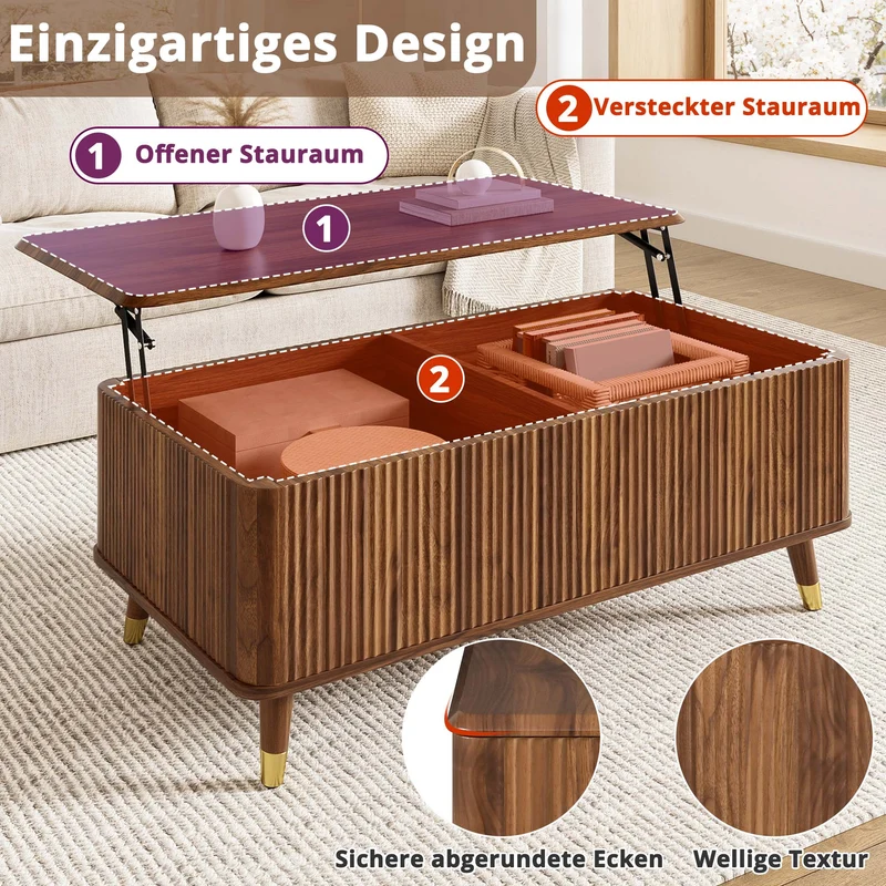 Table basse relevable effet noyer 97x52cm ADJUSTBAMBOOPLUS
