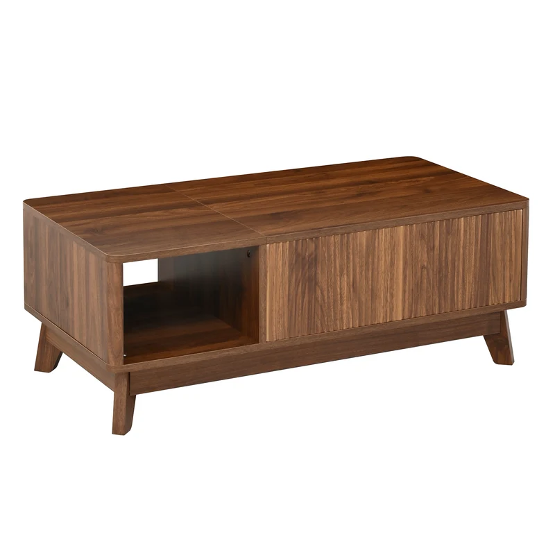 Table basse relevable effet noyer 1 niche 95x48cm ADJUSTCONCRETEELITE