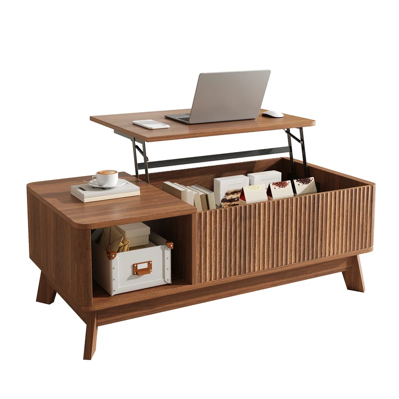 Table basse relevable effet noyer 1 niche 95x48cm ADJUSTCONCRETEELITE