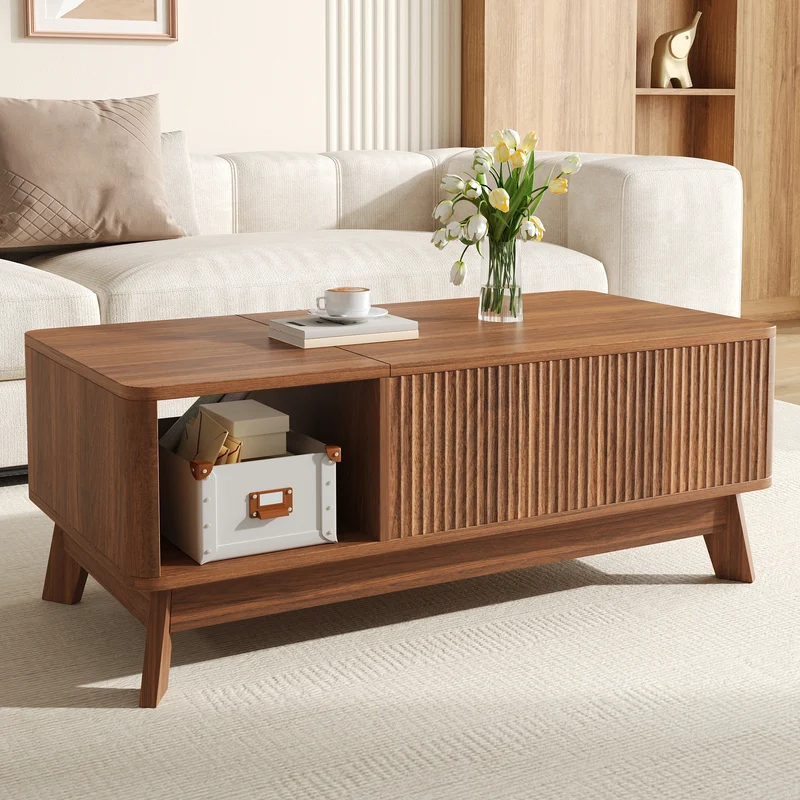 Table basse relevable effet noyer 1 niche 95x48cm ADJUSTCONCRETEELITE