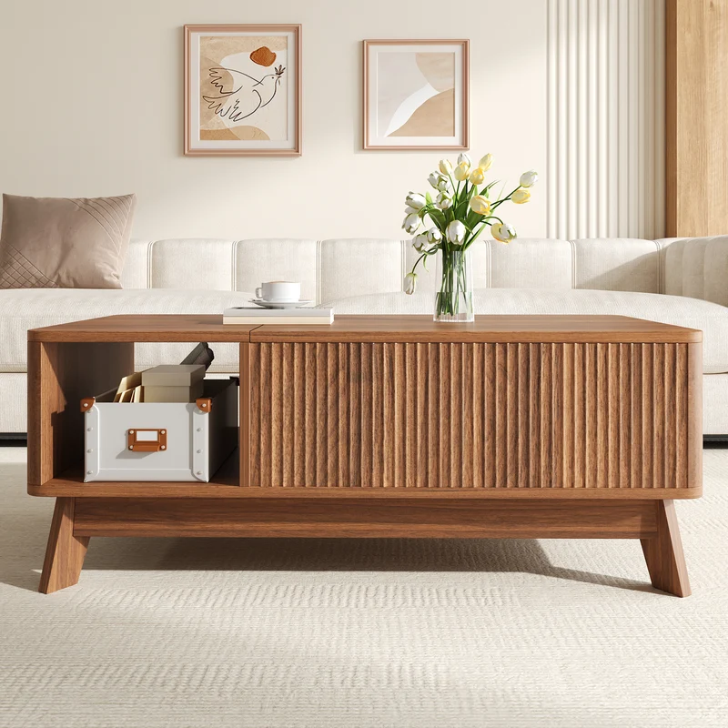 Table basse relevable effet noyer 1 niche 95x48cm ADJUSTCONCRETEELITE