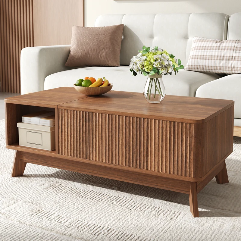Table basse relevable effet noyer 1 niche 95x48cm ADJUSTCONCRETEELITE
