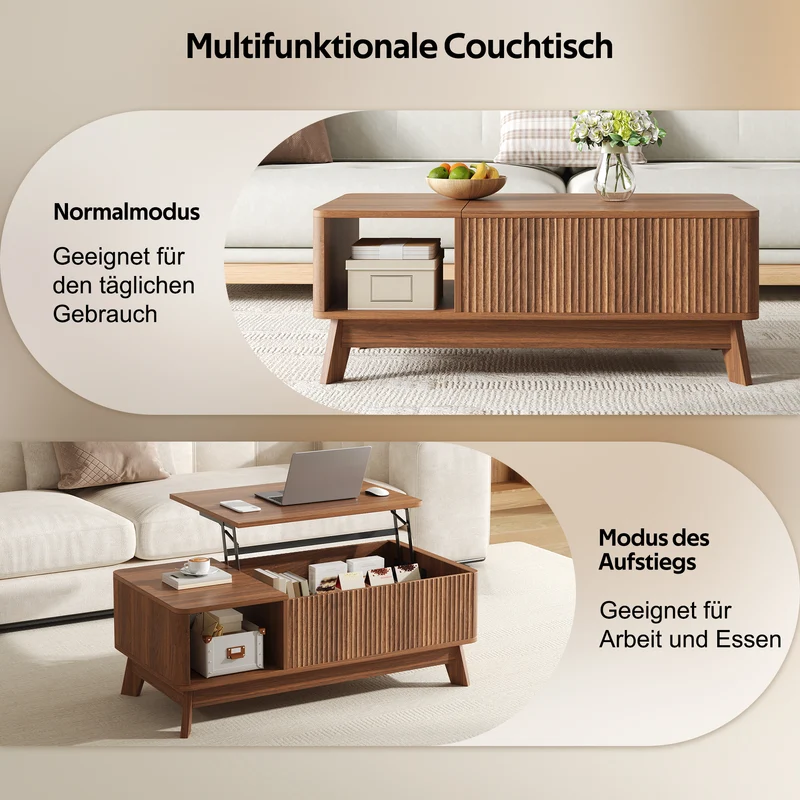 Table basse relevable effet noyer 1 niche 95x48cm ADJUSTCONCRETEELITE