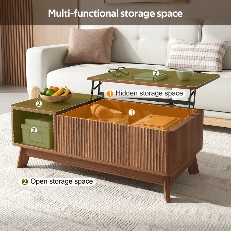 Table basse relevable effet noyer 1 niche 95x48cm ADJUSTCONCRETEELITE