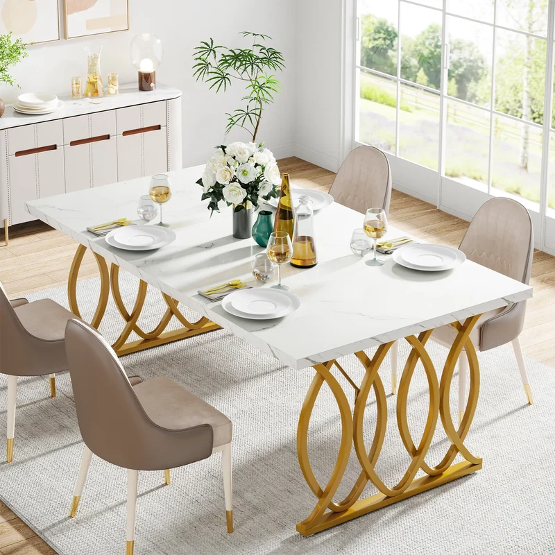 Table de salle à manger Quentin — marbre, design contemporain, rectangulaire