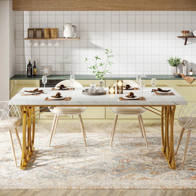 Table de salle à manger Quentin — marbre, design contemporain, rectangulaire
