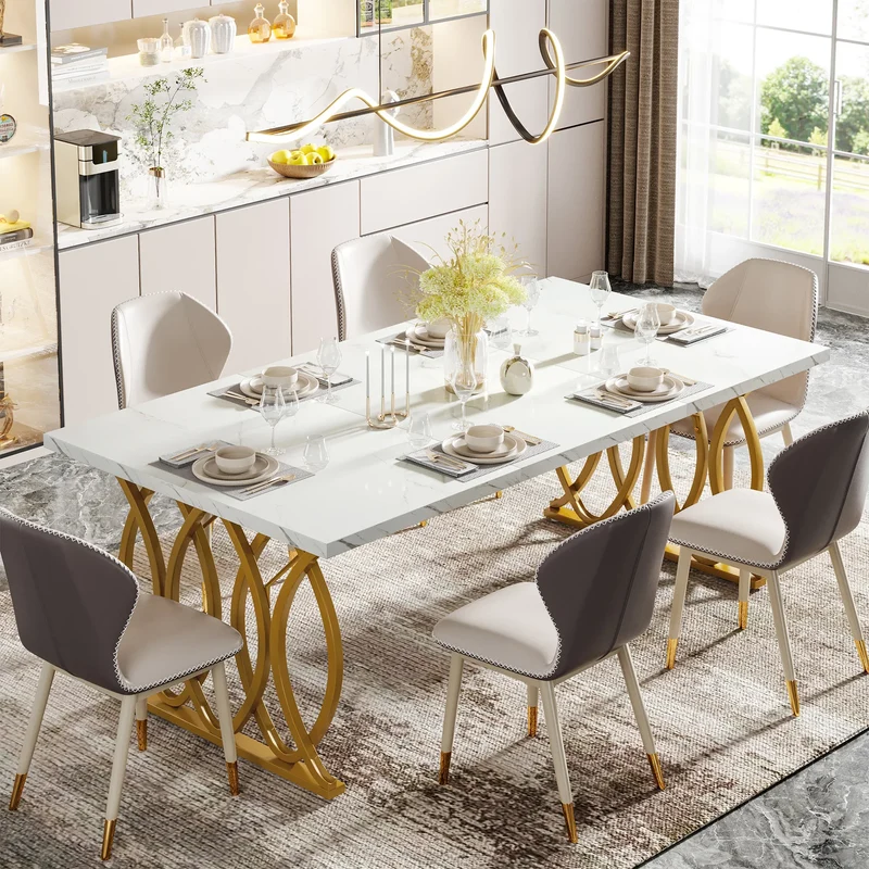 Table de salle à manger Quentin — marbre, design contemporain, rectangulaire