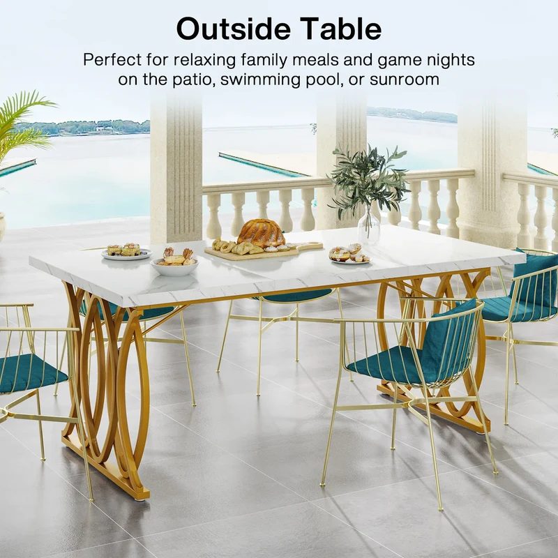 Table de salle à manger Quentin — marbre, design contemporain, rectangulaire
