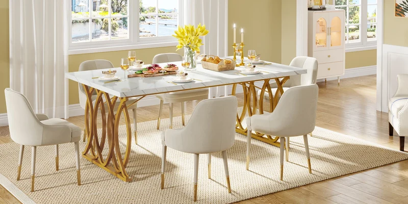 Table de salle à manger Quentin — marbre, design contemporain, rectangulaire
