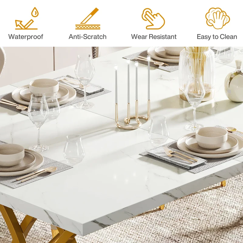 Table de salle à manger Quentin — marbre, design contemporain, rectangulaire