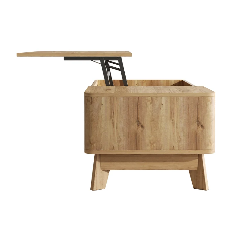 Table basse relevable effet bois naturel design ondulé 95x48x50cm ADJUSTCHROMELINE