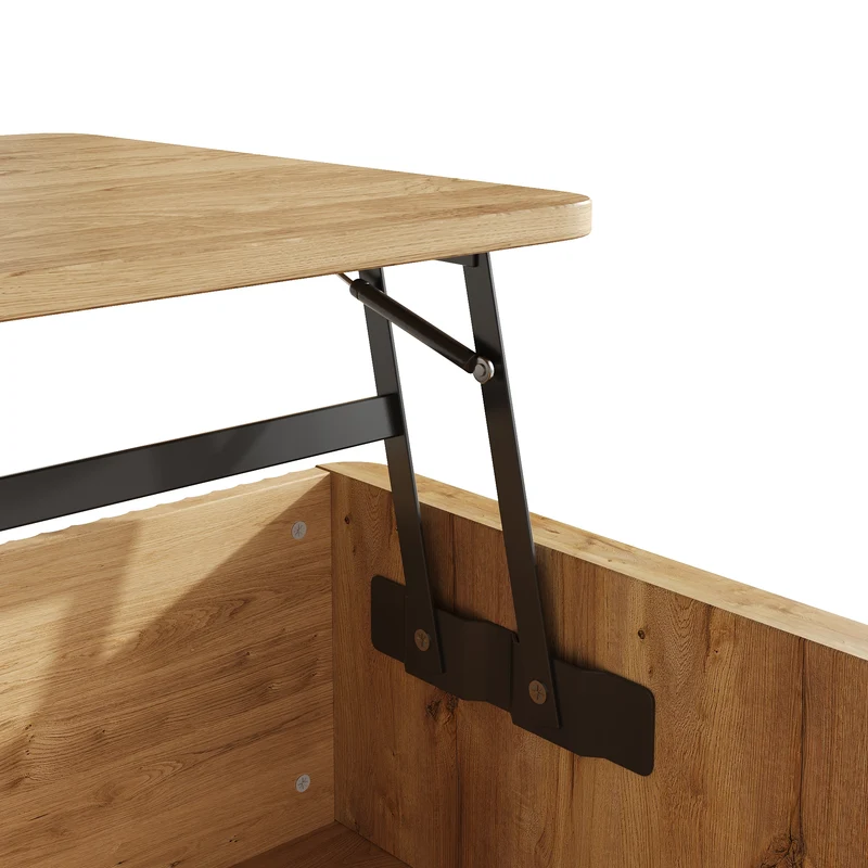 Table basse relevable effet bois naturel design ondulé 95x48x50cm ADJUSTCHROMELINE