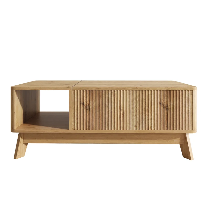 Table basse relevable effet bois naturel design ondulé 95x48x50cm ADJUSTCHROMELINE