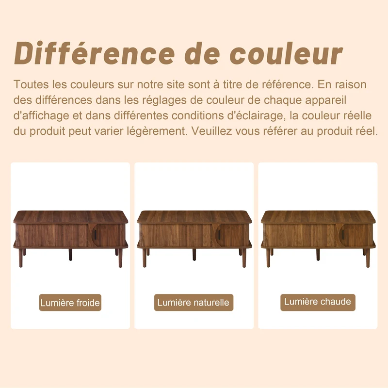 Table basse relevable effet bois noyer style rétro 100x48x55,5cm ADJUSTBOX