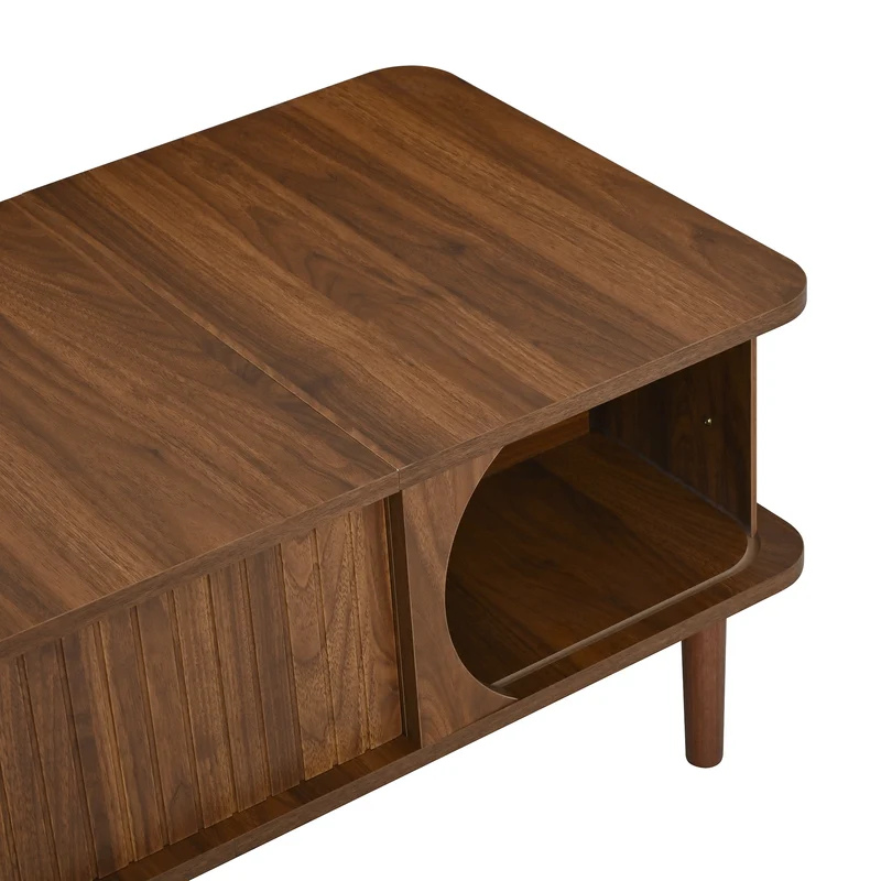 Table basse relevable effet bois noyer style rétro 100x48x55,5cm ADJUSTBOX