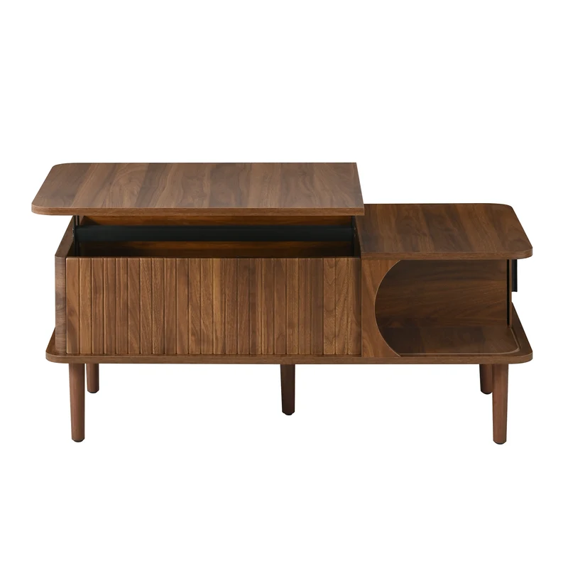 Table basse relevable effet bois noyer style rétro 100x48x55,5cm ADJUSTBOX