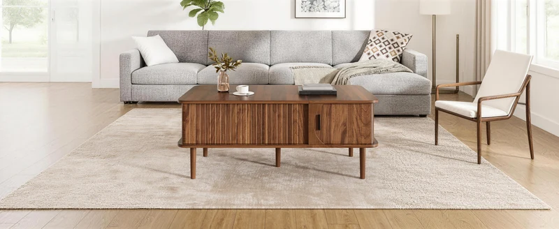 Table basse relevable effet bois noyer style rétro 100x48x55,5cm ADJUSTBOX