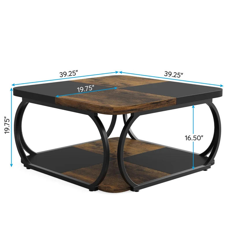Table basse Mélanie — bois, métal, rangement intégré, 2 niveaux