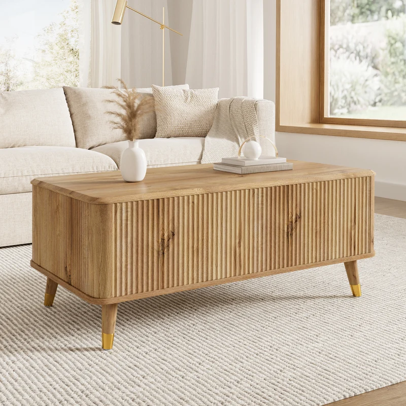Table basse relevable effet bois à latte 97x52cm PILLOWFLOW