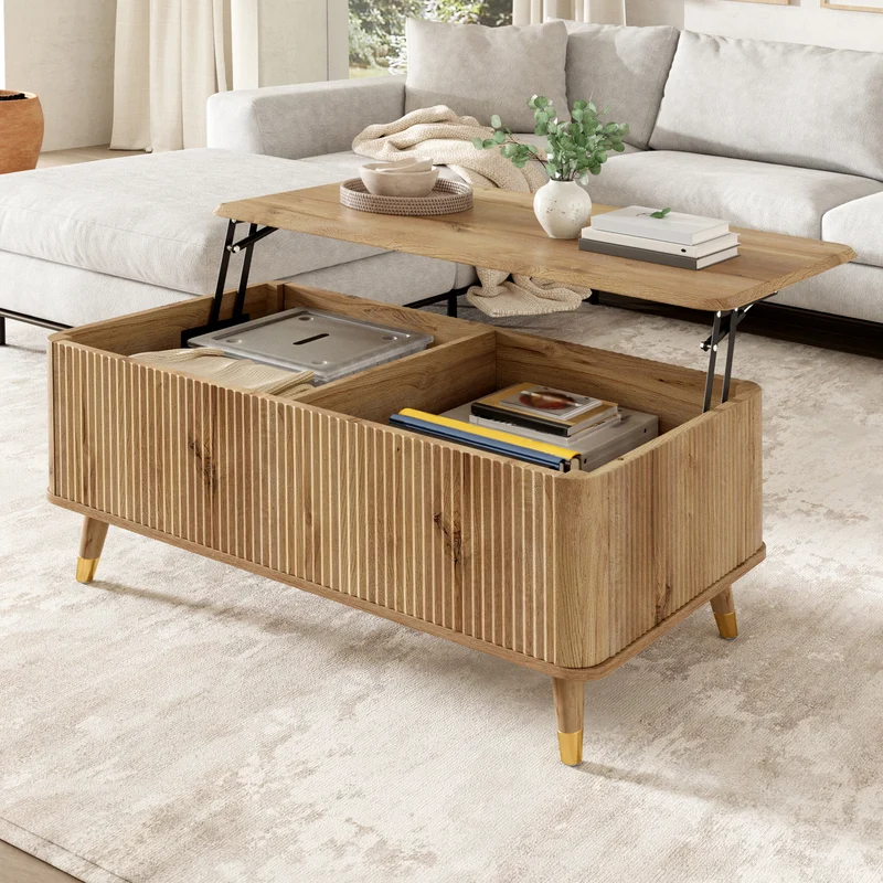 Table basse relevable effet bois à latte 97x52cm PILLOWFLOW