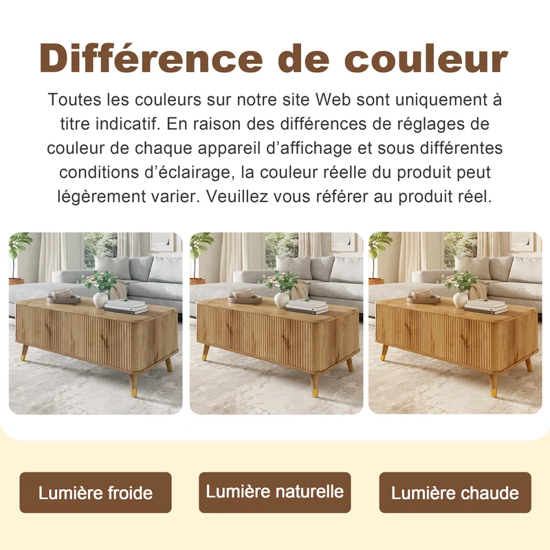 Table basse relevable effet bois à latte 97x52cm PILLOWFLOW