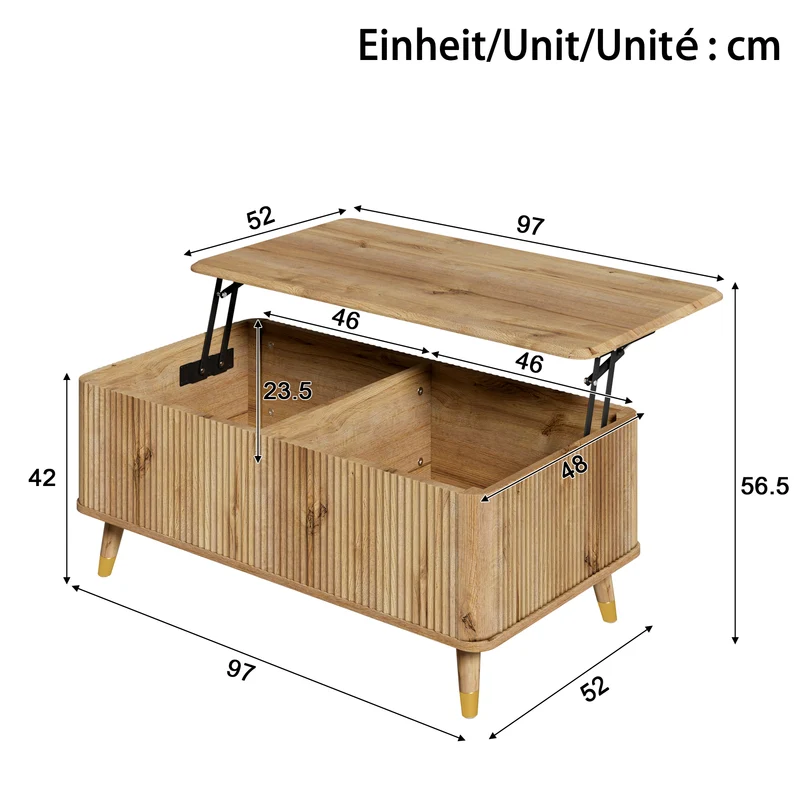 Table basse relevable effet bois à latte 97x52cm PILLOWFLOW