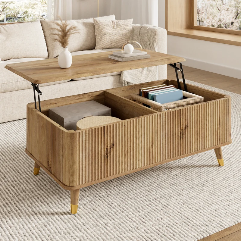 Table basse relevable effet bois à latte 97x52cm PILLOWFLOW