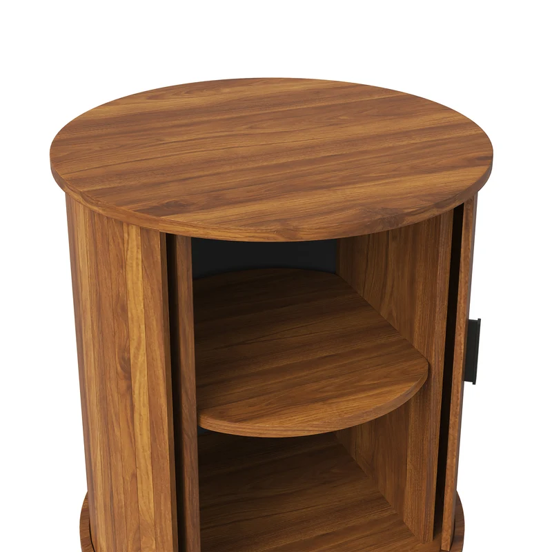 Table d’appoint ronde effet noyer avec rangement et porte coulissante 48cm PILLOWPLASTIC