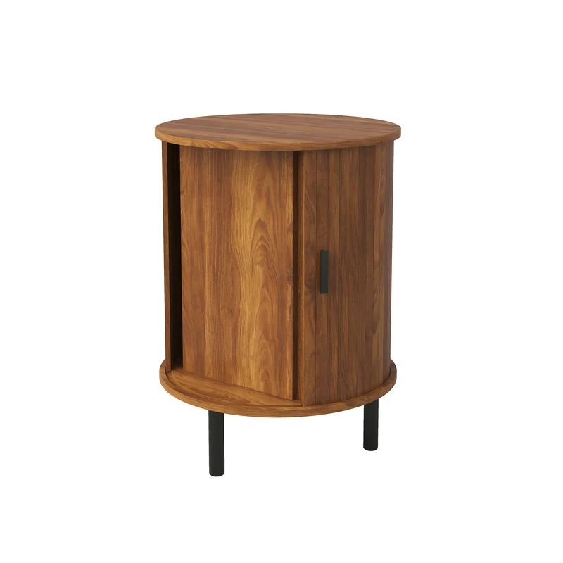 Table d’appoint ronde effet noyer avec rangement et porte coulissante 48cm PILLOWPLASTIC