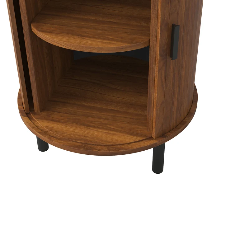 Table d’appoint ronde effet noyer avec rangement et porte coulissante 48cm PILLOWPLASTIC