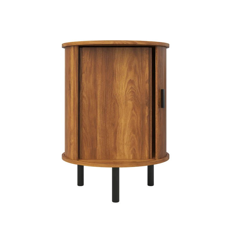 Table d’appoint ronde effet noyer avec rangement et porte coulissante 48cm PILLOWPLASTIC