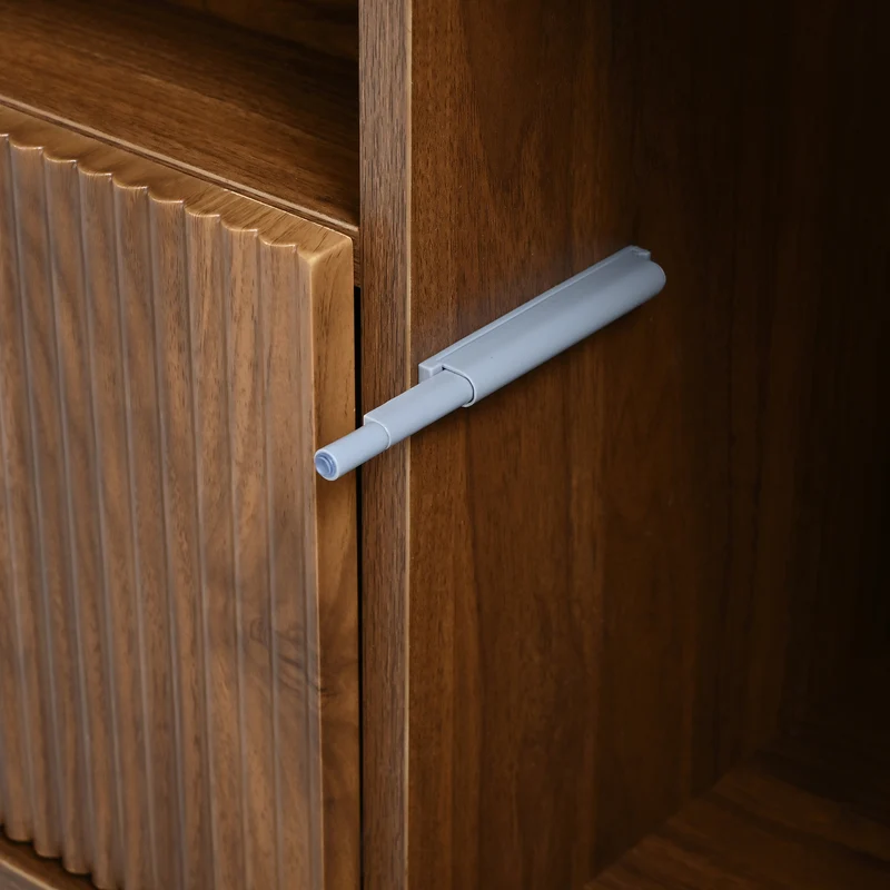 Meuble TV effet noyer avec portes coulissantes, tiroirs et façade 3D 180x40x50cm PILLOWRATTAN