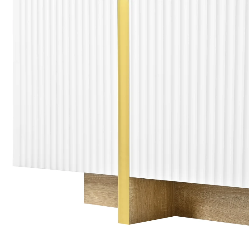 Buffet blanc à 3 portes 3 tiroirs rainurés et détails dorés PILLOWLIGHT