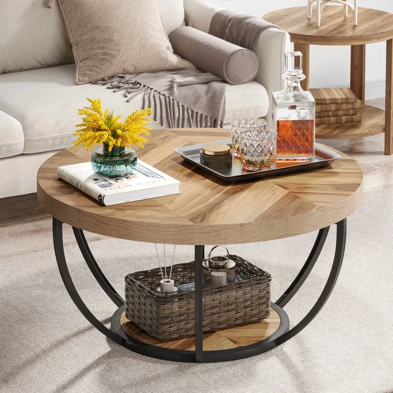 Table basse Isabelle — bois, style industriel, rangement intégré, 2 niveaux