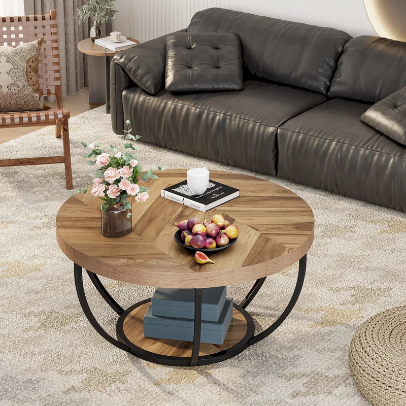 Table basse Isabelle — bois, style industriel, rangement intégré, 2 niveaux