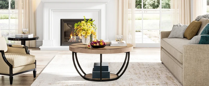 Table basse Isabelle — bois, style industriel, rangement intégré, 2 niveaux