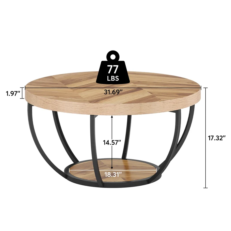 Table basse Isabelle — bois, style industriel, rangement intégré, 2 niveaux