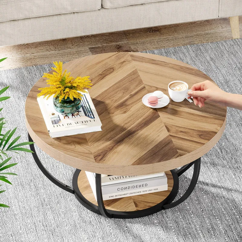 Table basse Isabelle — bois, style industriel, rangement intégré, 2 niveaux