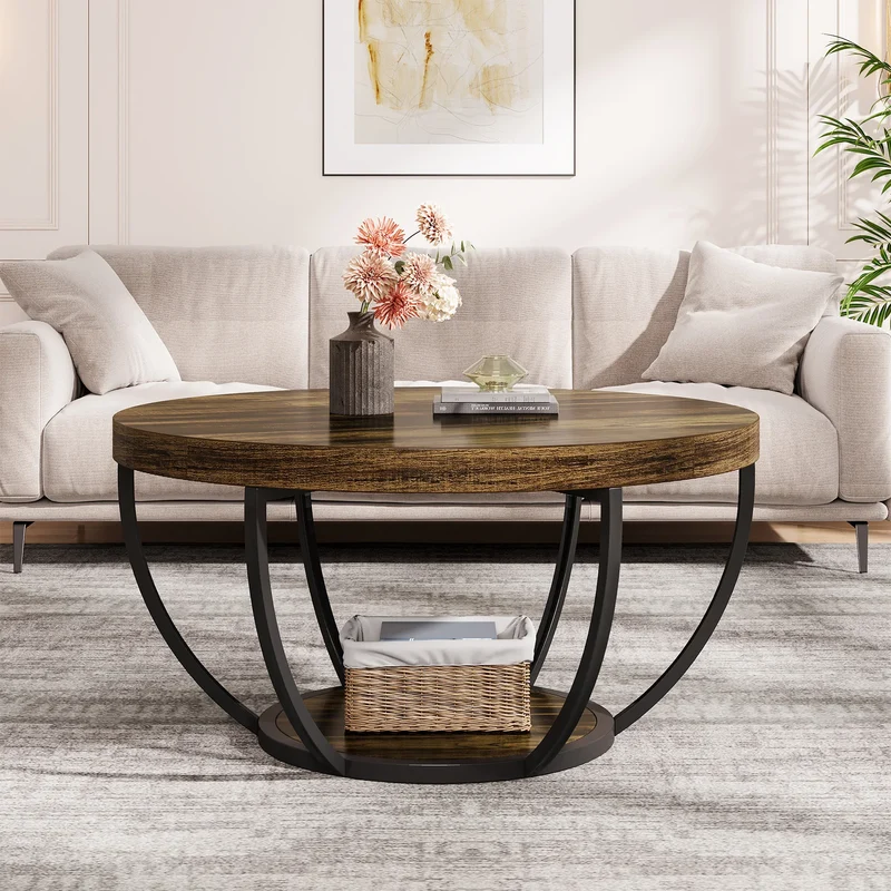 Table basse Isabelle — bois, style industriel, rangement intégré, 2 niveaux