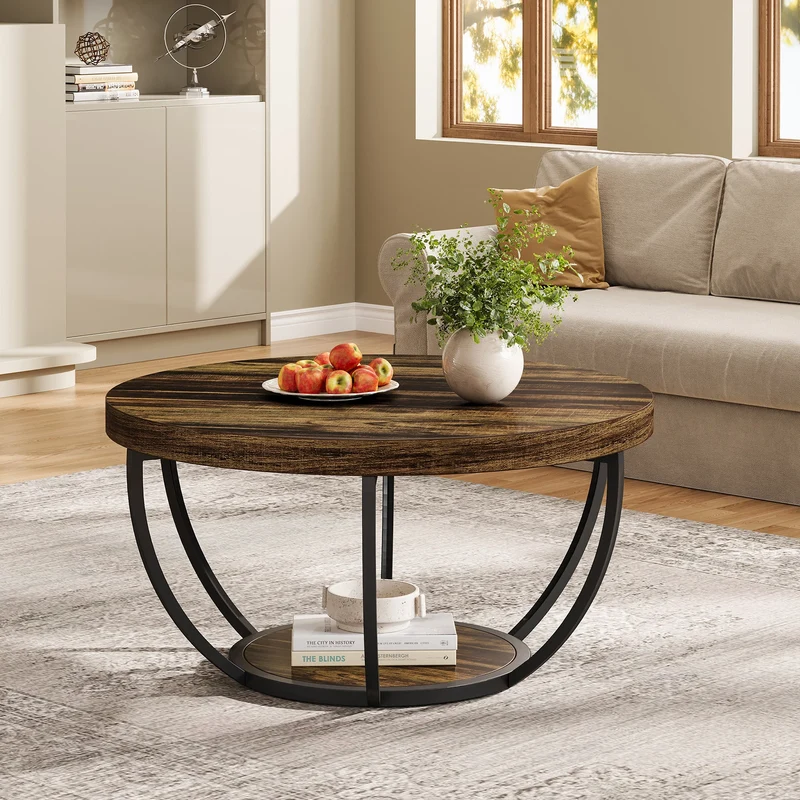 Table basse Isabelle — bois, style industriel, rangement intégré, 2 niveaux