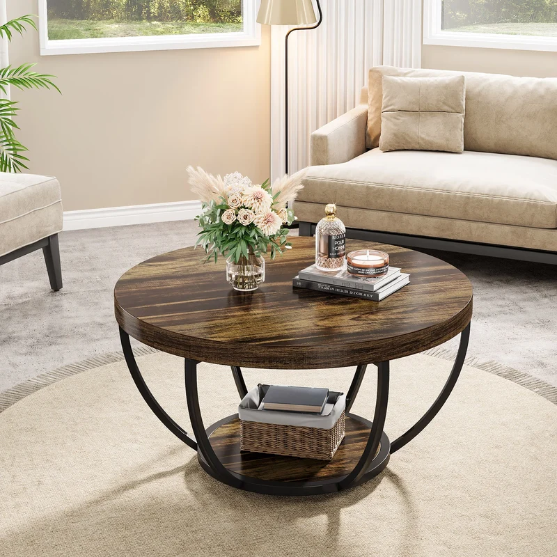 Table basse Isabelle — bois, style industriel, rangement intégré, 2 niveaux