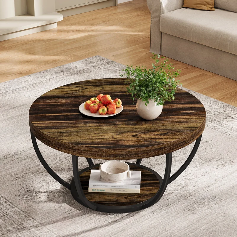 Table basse Isabelle — bois, style industriel, rangement intégré, 2 niveaux