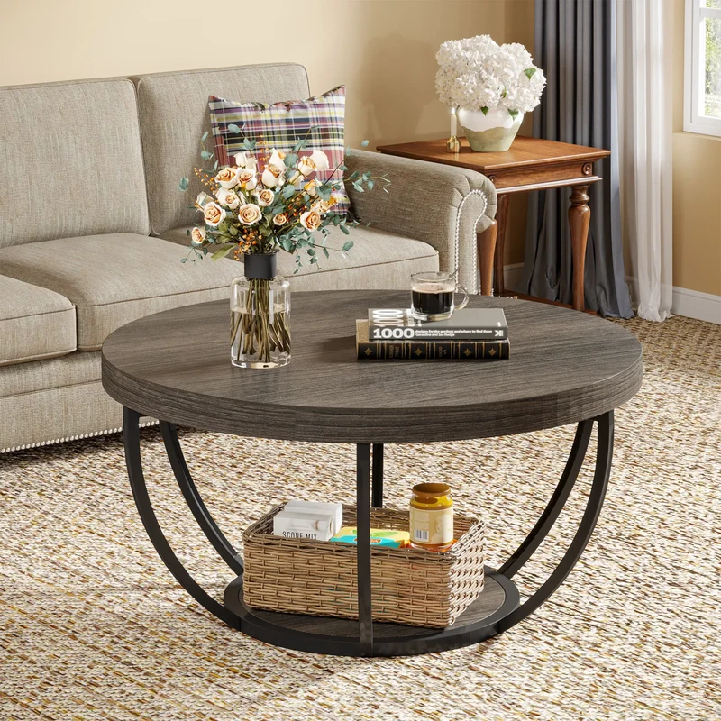 Table basse Isabelle — bois, style industriel, rangement intégré, 2 niveaux