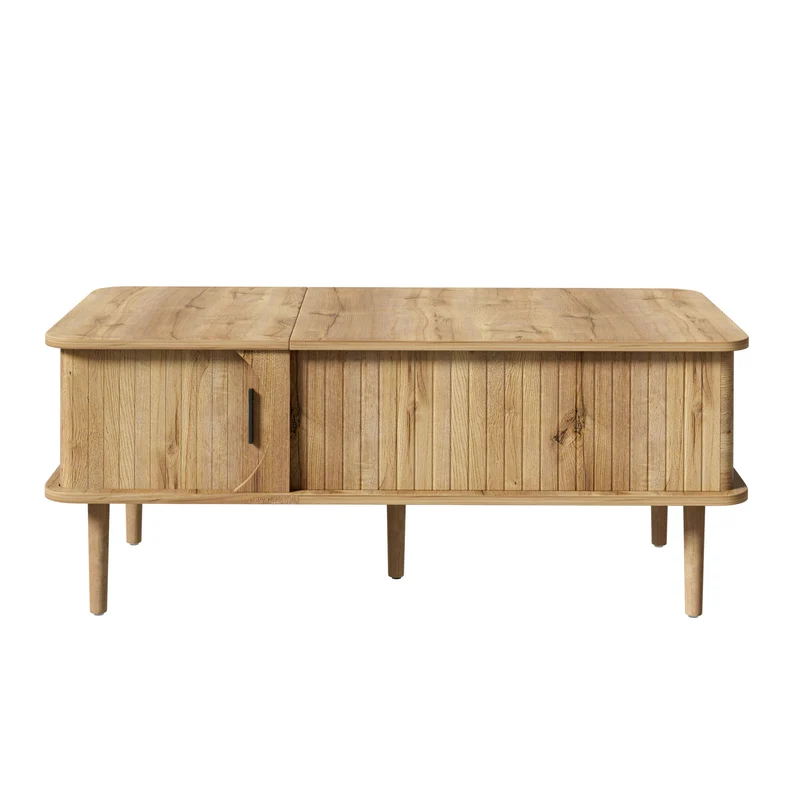 Table basse relevable effet bois, rétro, porte coulissante 100x48cm PILLOWDARK