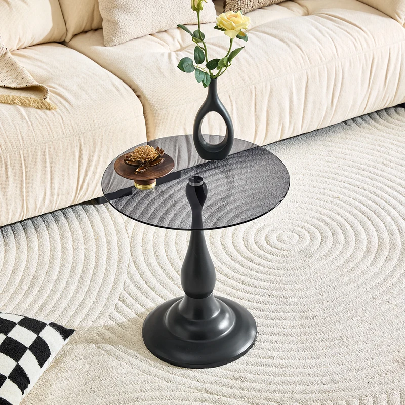 Table d’appoint ronde en verre teinté noir 50x50cm PINEBED