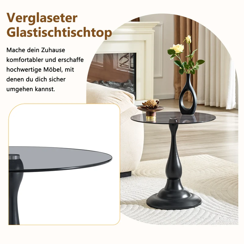 Table d’appoint ronde en verre teinté noir 50x50cm PINEBED