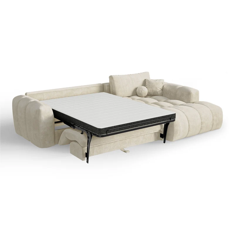 Canapé d'angle droit convertible express matelas Dunlopillo 140cm CLOUD Velours texturé