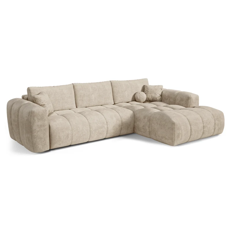 Canapé d'angle droit convertible express matelas Dunlopillo 140cm CLOUD Velours texturé