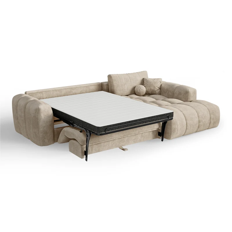 Canapé d'angle droit convertible express matelas Dunlopillo 140cm CLOUD Velours texturé