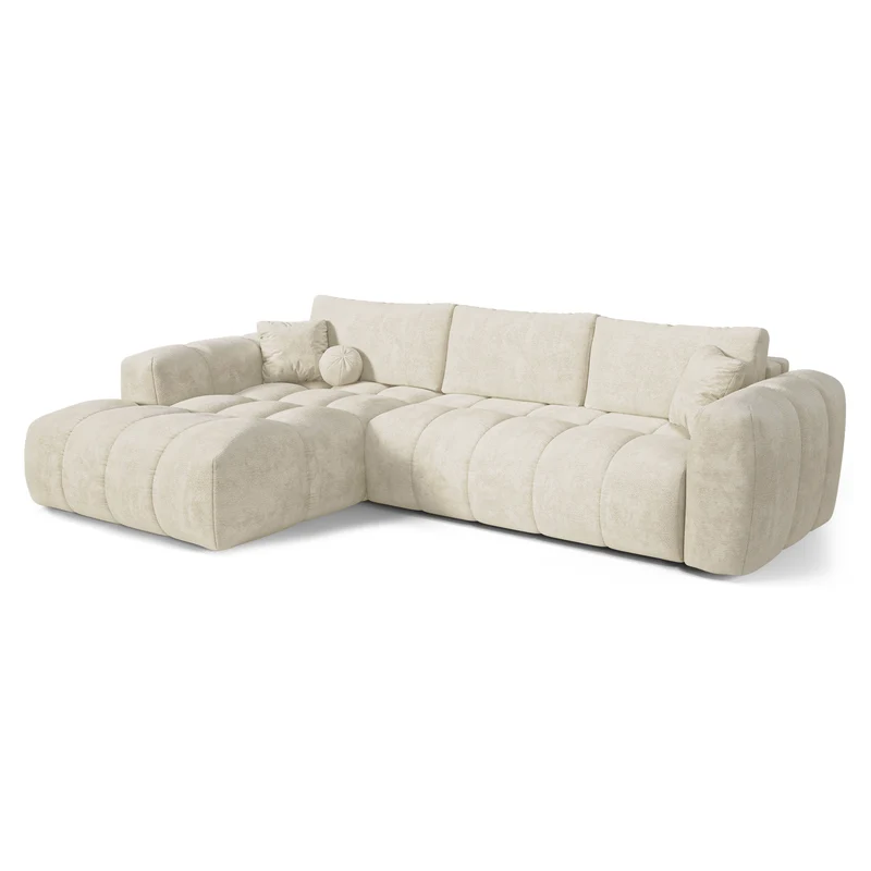 Canapé d'angle gauche convertible express matelas Dunlopillo 140cm CLOUD Velours texturé